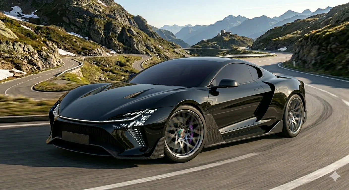 High-performance electric sports car on a mountain road